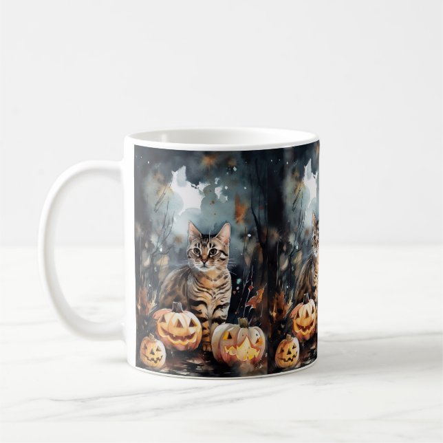 Mug Chat Bengale D'Halloween Avec Peur Citrouille (Gauche)