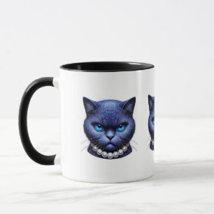 Mug Chat bleu en colère dans des perles Moody Vibes d'