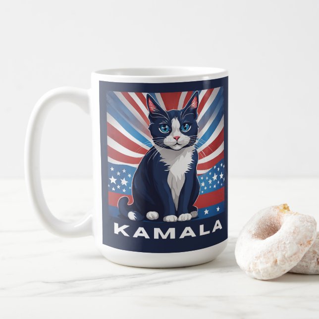 Mug Chat bleu pour Kamala 2024 Démocrate aux élections (Avec donut)