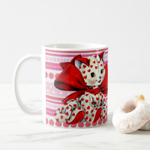 Mug Chat chaton blanc avec le coeur Vintage Valentines