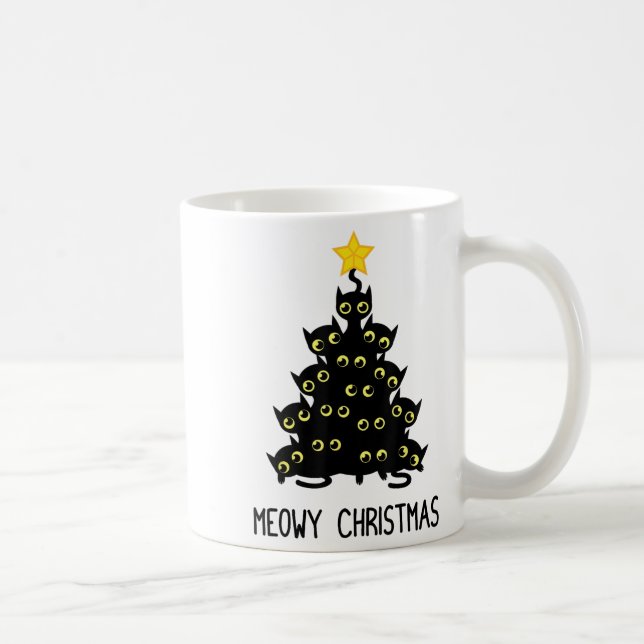 Mug Chat Christmas Tree mignonne Noir Kitten Lover Meo (Droite)
