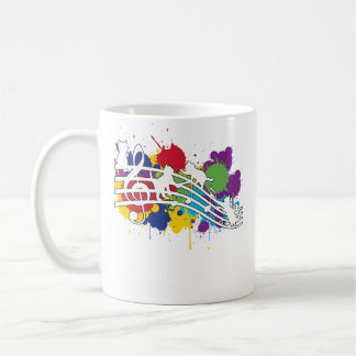 Mug Chat Coloré Jouant Sur Des Feuilles De Notes De Mu