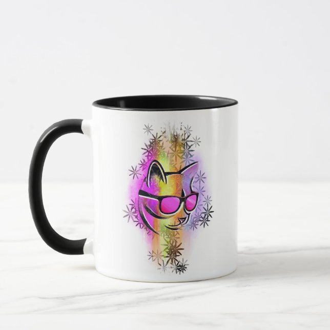 Mug chat couleurs lunettes de soleil (Gauche)