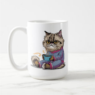 Mug Chat croustillant en pyjama avec café