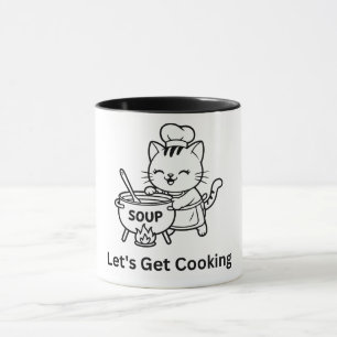 Mug Chat cuisinier mignon préparant une soupe Art food
