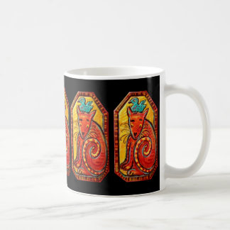 Mug Chat curieux d'art populaire avec l'oiseau bleu