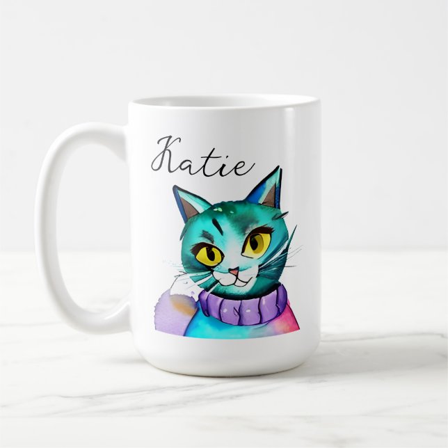 Mug Chat Cute Bleu Kitty Personnalisé (Gauche)