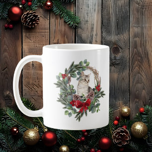Mug Chat dans la couronne de Noël