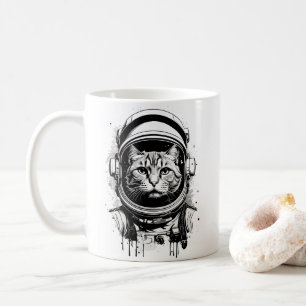 Mug Chat d'astronaute noir et blanc
