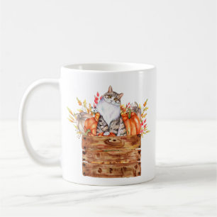 Mug Chat d'automne et citrouilles dans une boîte