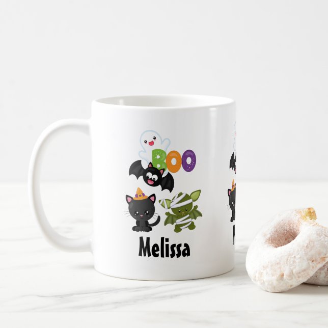 Mug Chat de Cute Halloween, bat, mummy et ghost (Avec donut)