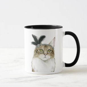 Mug Chat de Downton   orné avec des plumes