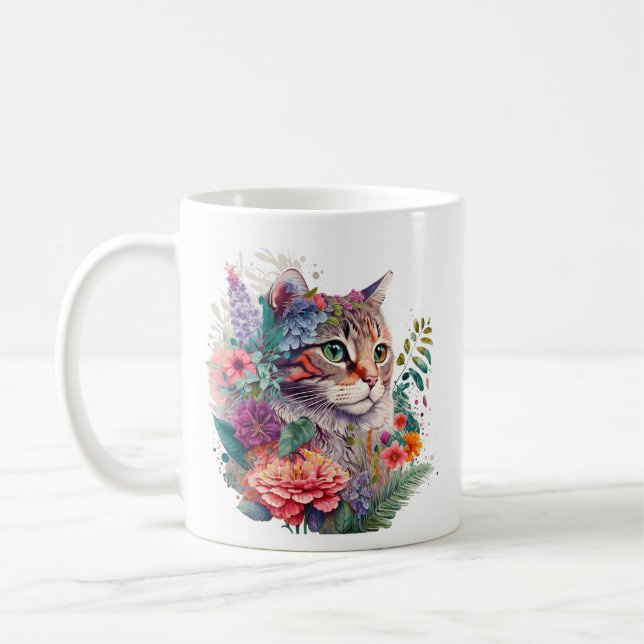 Mug Chat de fleurs n° 1 (Gauche)