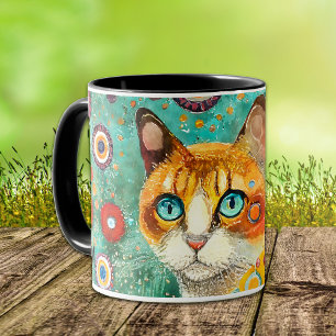 Mug Chat de gingembre style Klimt coloré
