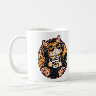 Mug Chat de la mode urbaine cool buvant du café