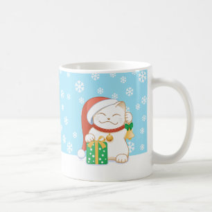 Mug Chat de Noël blanc dans un Casquette rouge