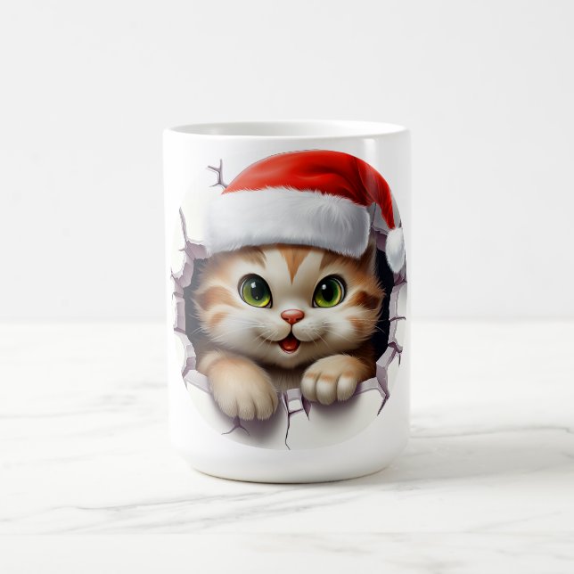 Mug Chat de Noël mignon à travers le mur illustré (Centre)