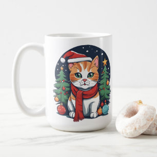 Mug Chat de Noël mignon avec arbres Festif