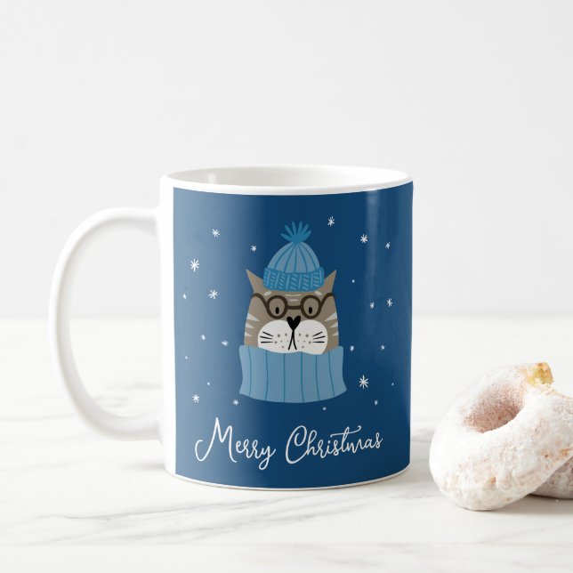 Mug Chat de Noël mignon en Knits douillets Snowflakes  (Avec donut)
