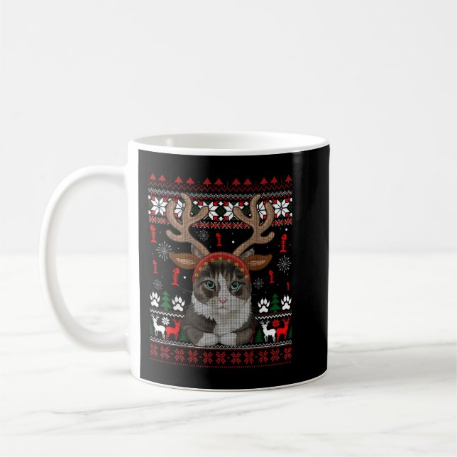 Mug Chat de Noël Reindeer laide Sweat de Noël T-Sh (Gauche)