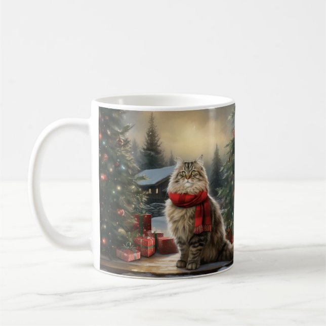 Mug Chat de Sibérie en Noël de Neige (Gauche)