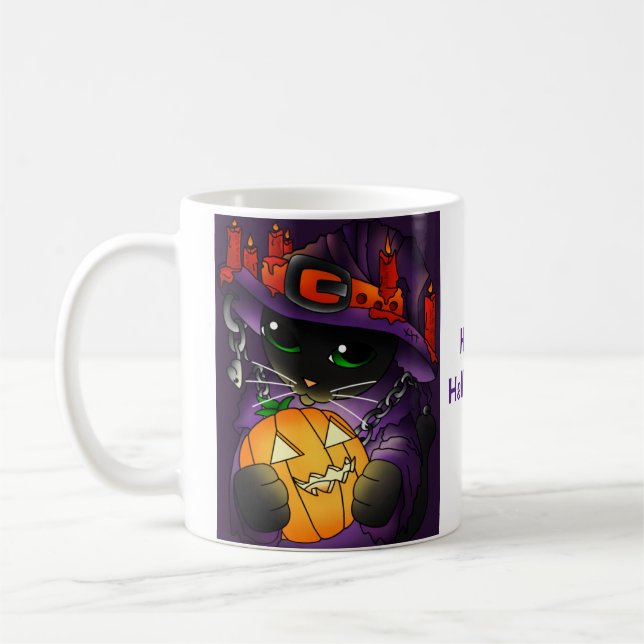 Mug Chat de sorcière noire Citrouille d'Halloween (Gauche)