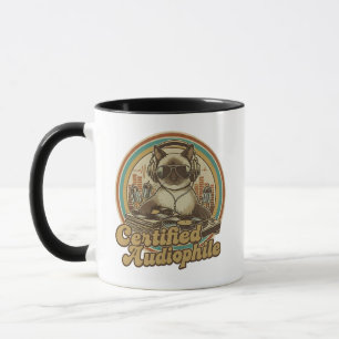 Mug Chat de style vintage écoutant des disques vinyles