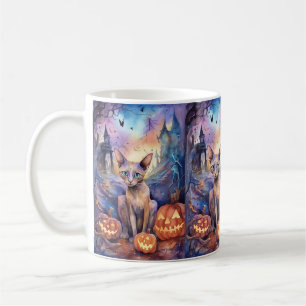 Mug Chat d'Halloween Abyssinian avec la peur Citrouill