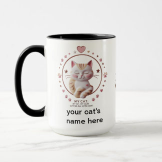 Mug Chat Doux et Calme - Coupe Combo Coeur Rose