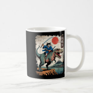 Mug Chat drôle chevauchant le t rex art japonais ukiyo