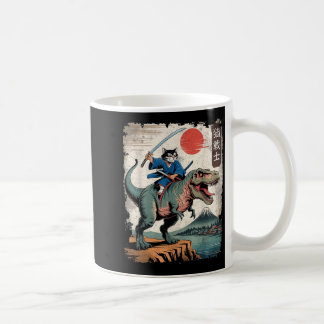 Mug Chat drôle chevauchant le t rex art japonais ukiyo