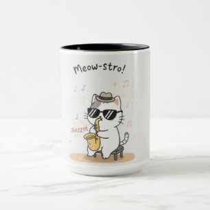 Mug Chat drôle joueur de saxophone Jazz