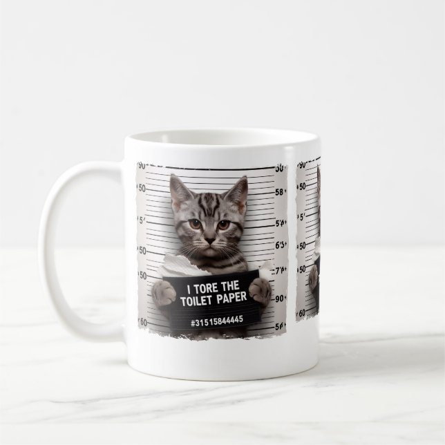 Mug Chat drôle Mugshot Mischievous Kitty Humour Chat (Gauche)