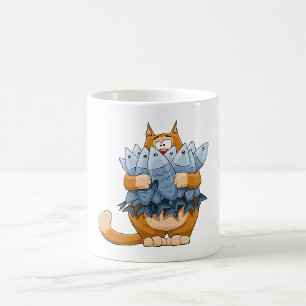 Mug Chat Drôle Tenant un Poisson Dessin Animé Kitty Af