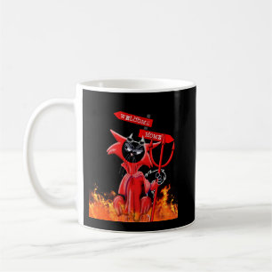 Mug chat en costume diable avec signe de bienvenue