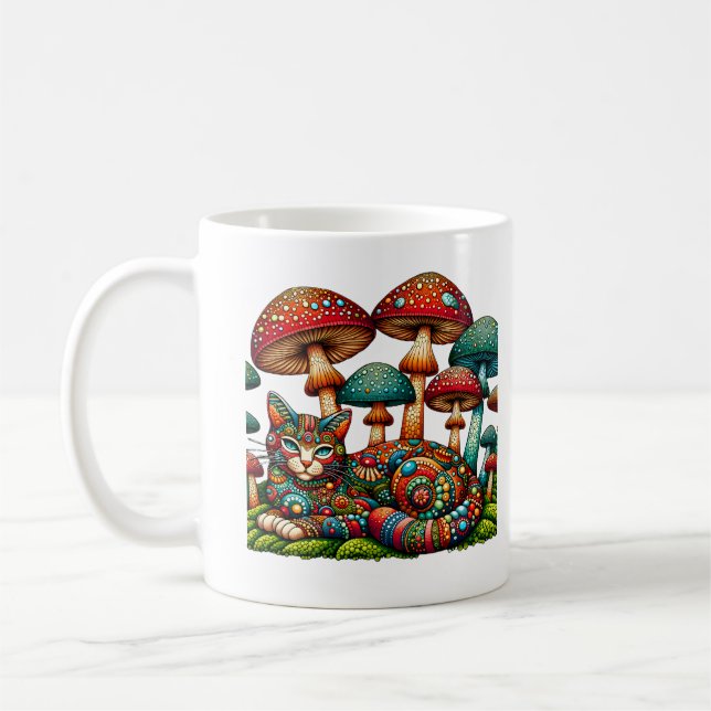 Mug Chat en mosaïque dans les champignons (Gauche)
