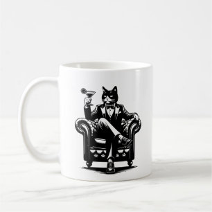 Mug Chat en Tux assis Chaise en cuir Martini