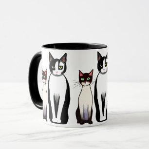 Mug Chat et chaton noir et blanc rétro moderne