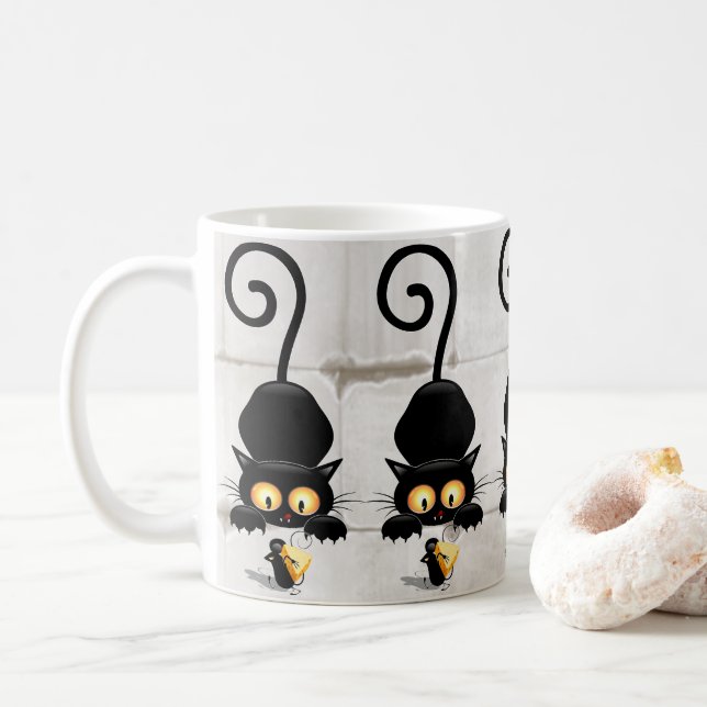 Mug Chat et souris avec des personnages de dessin amus (Avec donut)