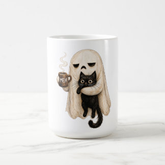 Mug Chat fantôme drôle d'Halloween, Café meh Chat effr