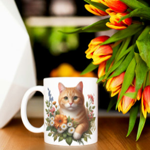 Mug Chat & Fleurs à l'aquarelle