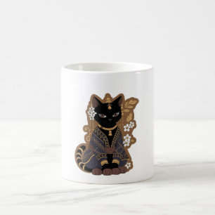 Mug Chat floral traditionnel Javanais esthétique noir