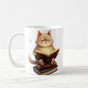 Mug Chat flottant dans l'espace lisant un livre de con