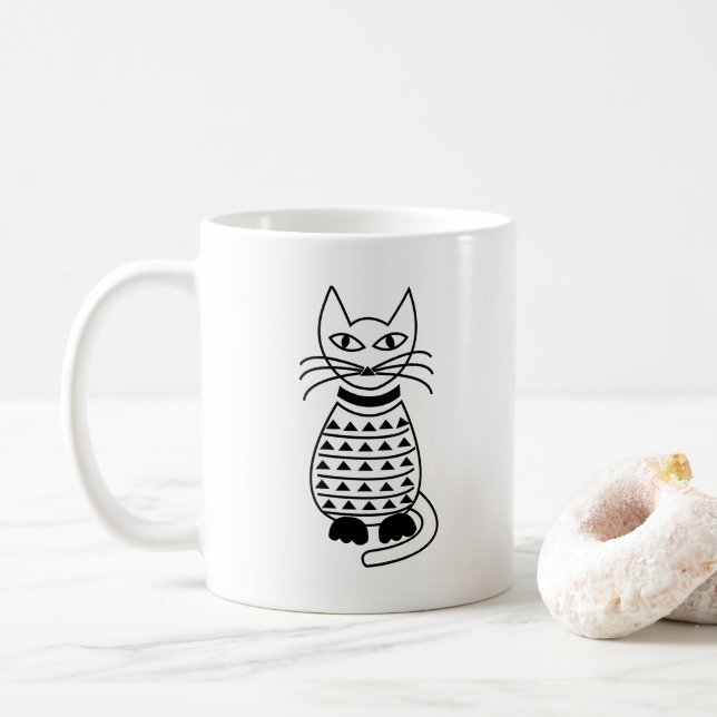 Mug Chat géométrique noir et blanc (Avec donut)