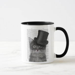 Mug Chat gris avec chapeau supérieur