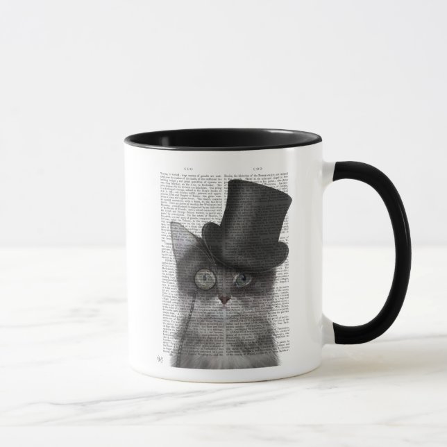 Mug Chat gris avec chapeau supérieur (Droite)