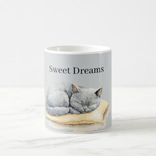 Mug Chat Gris Endormi sur un Oreiller