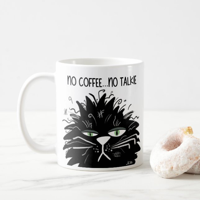Mug Chat Grumpy Noir Aucun Café Pas De Talkie Drôle (Avec donut)