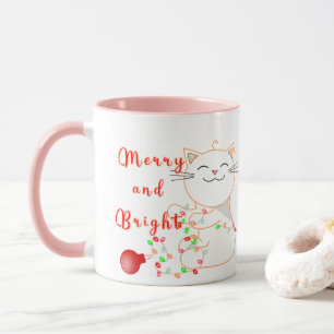 Mug Chat heureux jouant avec la lumière LED Noël mig