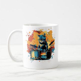 Mug Chat Jouant de la Batterie Chat Batterie Musique